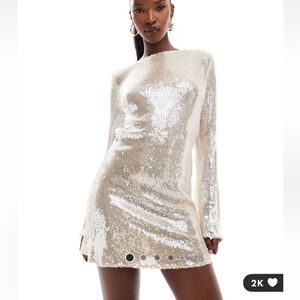 RARE LONDON SHINY SEQUIN COWL BACK MINI DRESS IN METALLIC BEIGE